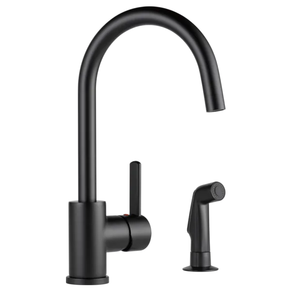 Matte black single-handle kitchen faucet with side sprayer